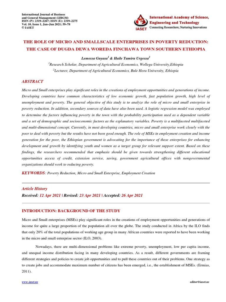 The Role of Micro and Smallscale Enterprises in Poverty Reduction: The ...