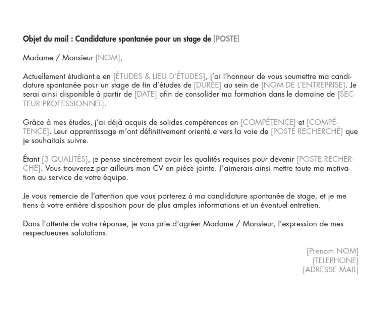 Mail Candidature Spontanée Stage  PDF
