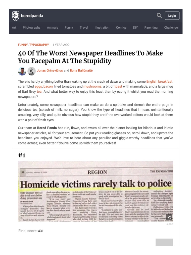 Hilarious Bad Newspaper Headlines | PDF