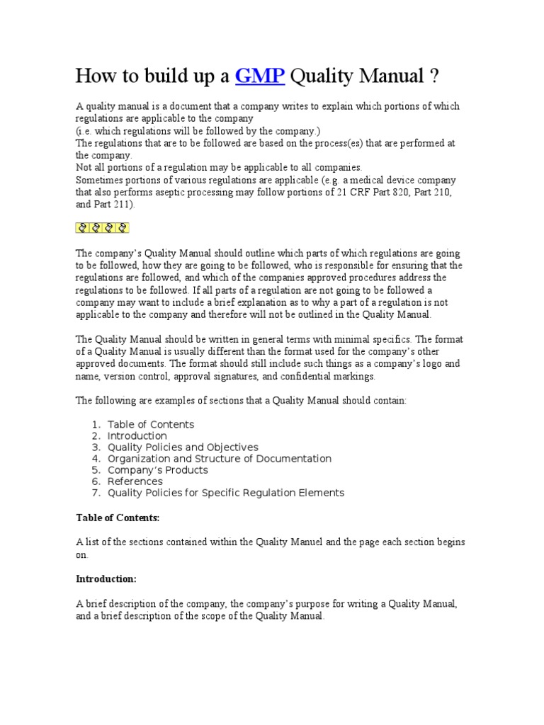 How to build up a GMP Quality Manual Quality Management System Food
