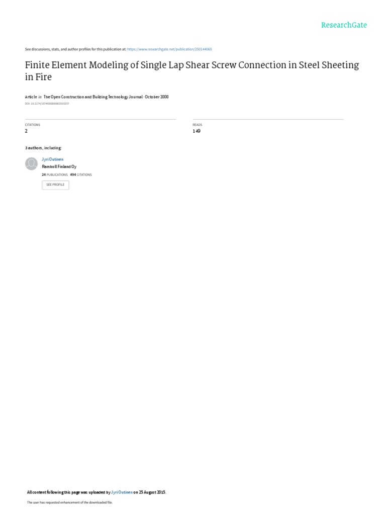 Finite Element Modeling of Single Lap Shear Screw | PDF | Strength Of ...