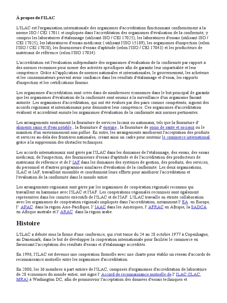 À Propos de ILAC | PDF | Organisation internationale de normalisation ...