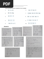 Answers:: Name: Section: Solve The Following Linear Equations in One Variable