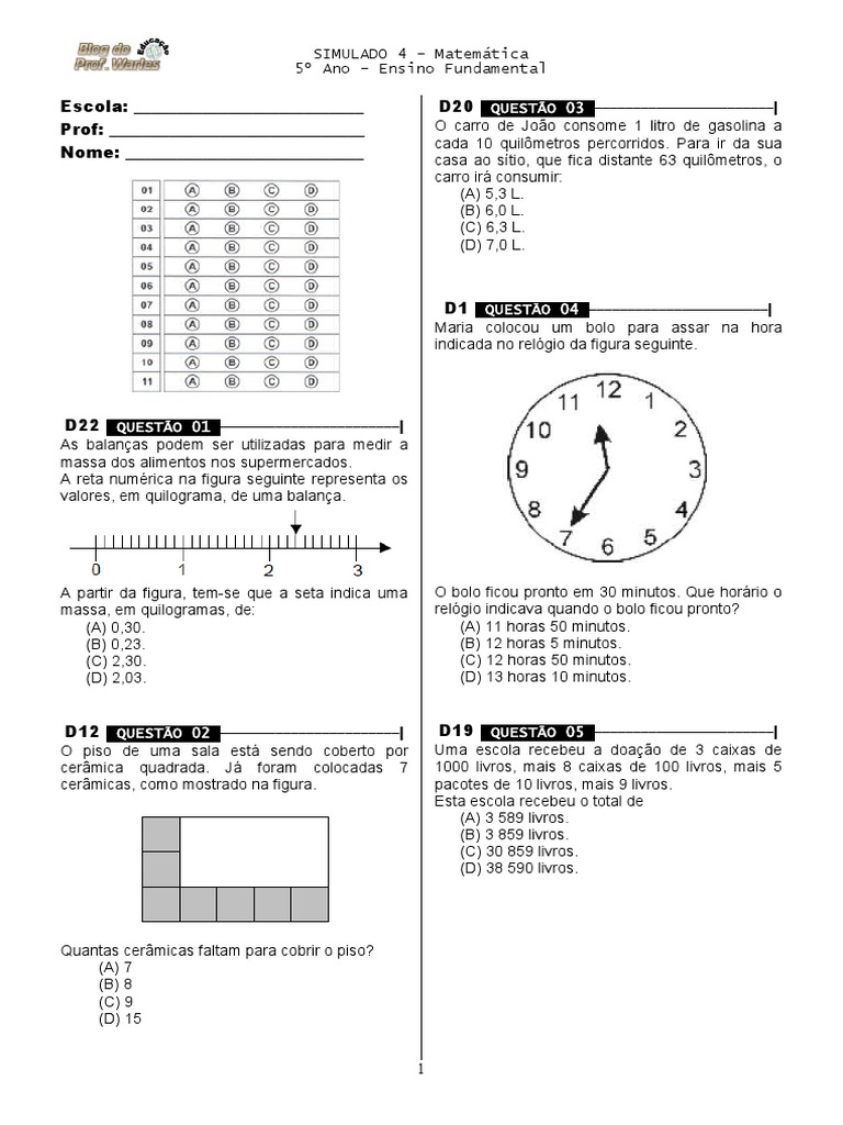 Prova Brasil - Matematica 5°ano - 4ªserie