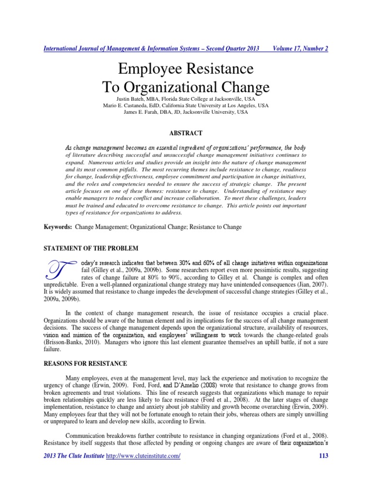 Resistance To Change | PDF | Change Management | Organizational Behavior