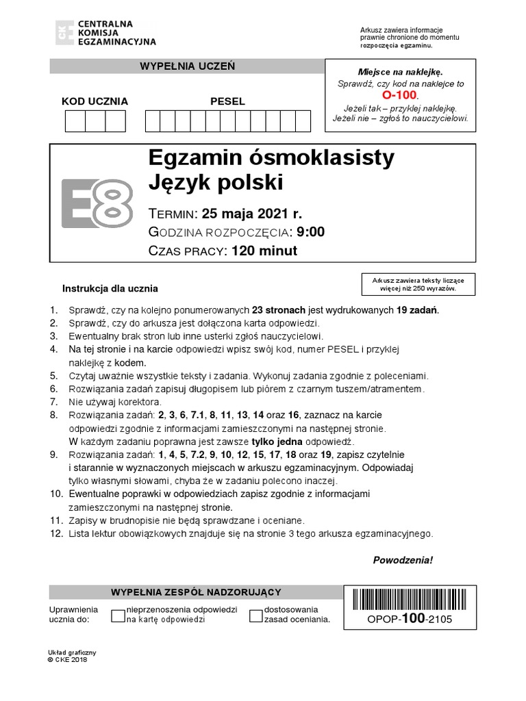 Próbny Egzamin ósmoklasisty 2021 Arkusze Pdf
