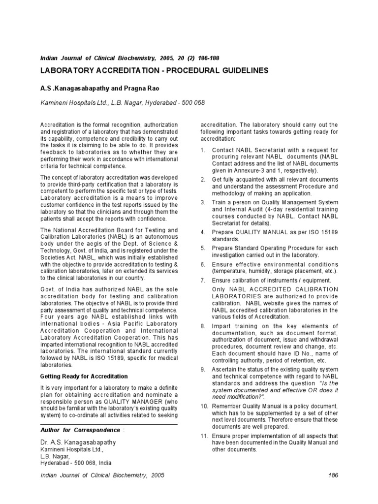 Laboratory Accreditation Procedural Guidelines Pdf Calibration