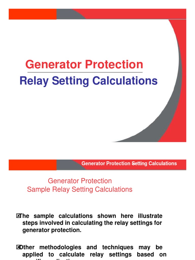 Generator Protection: Relay Setting Calculations | PDF | Relay ...