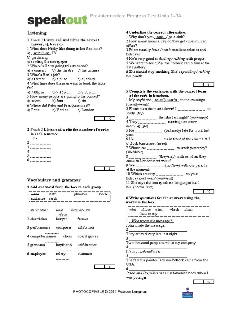 Listening: Pre-Intermediate Progress Test Units 1-3A | PDF
