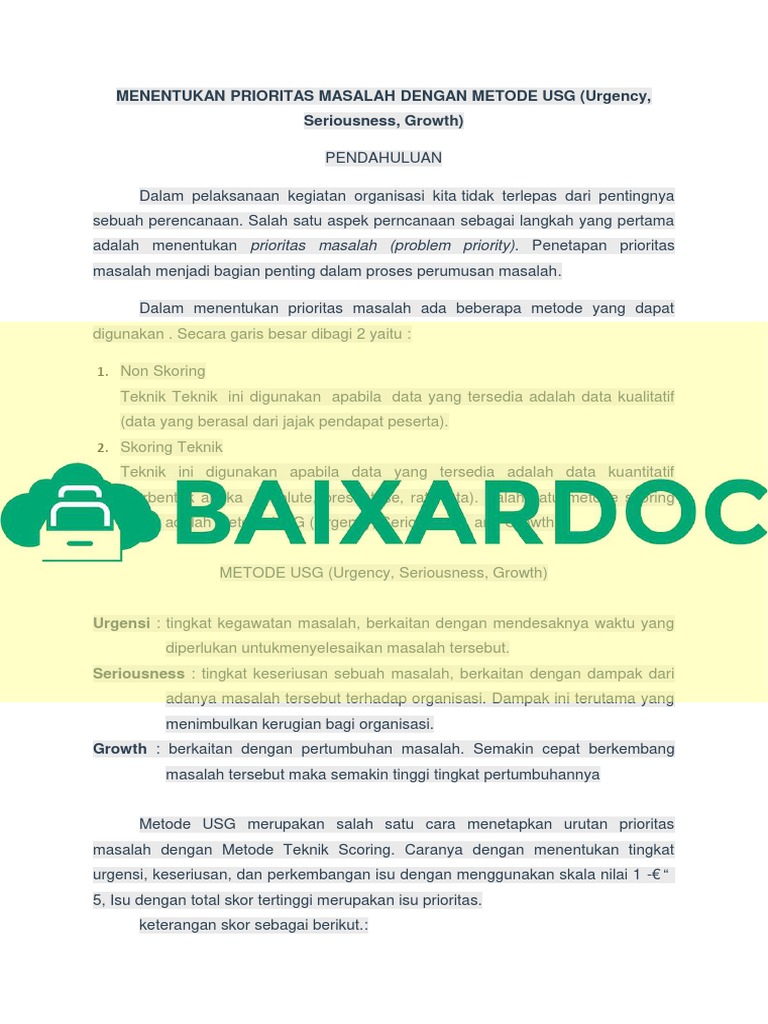 Menentukan Prioritas Masalah Dengan Metode Usg | PDF