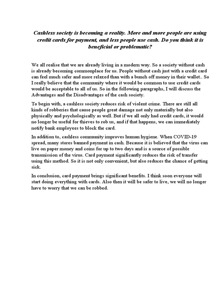 Benefits of a Cashless Society | PDF | Finance & Money Management ...