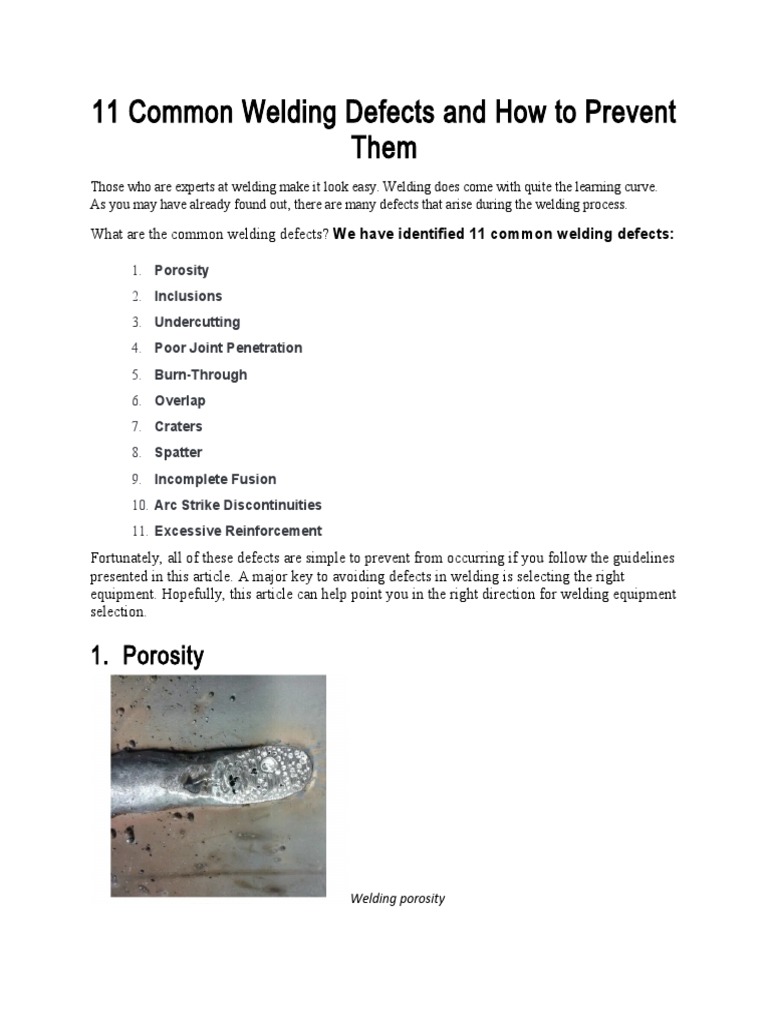 11 Common Welding Defects and How To Prevent Them | PDF | Welding ...