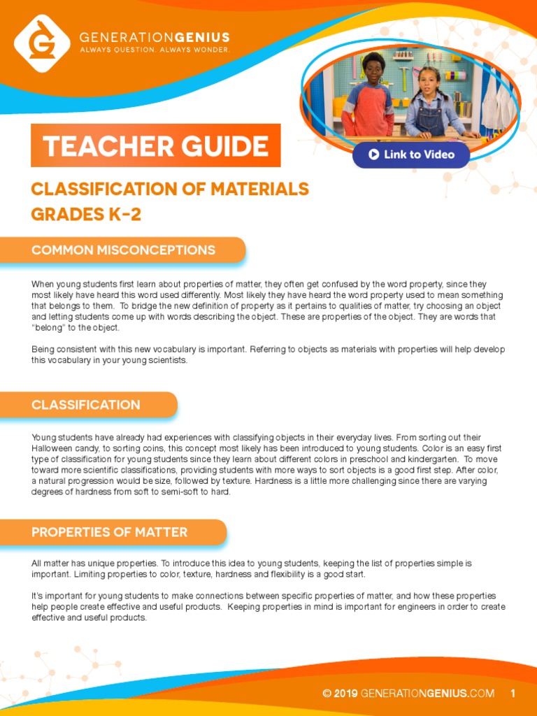 Teacher Guide: Classification of Materials Grades K-2 | PDF | Matter ...