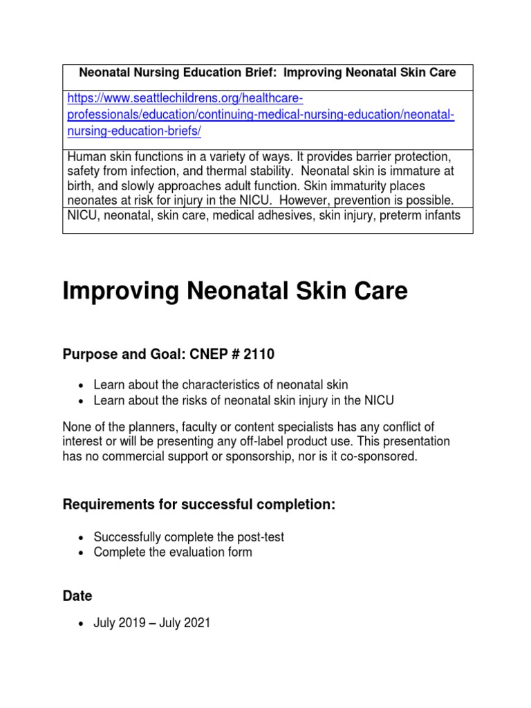 AN OVERVIEW OF THE 2013 NEONATAL SKIN CARE GUIDELINE intelligence overview