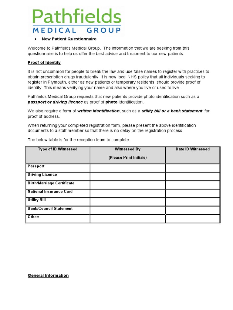 New Patient Registration Process | PDF | Identity Document | Medical ...