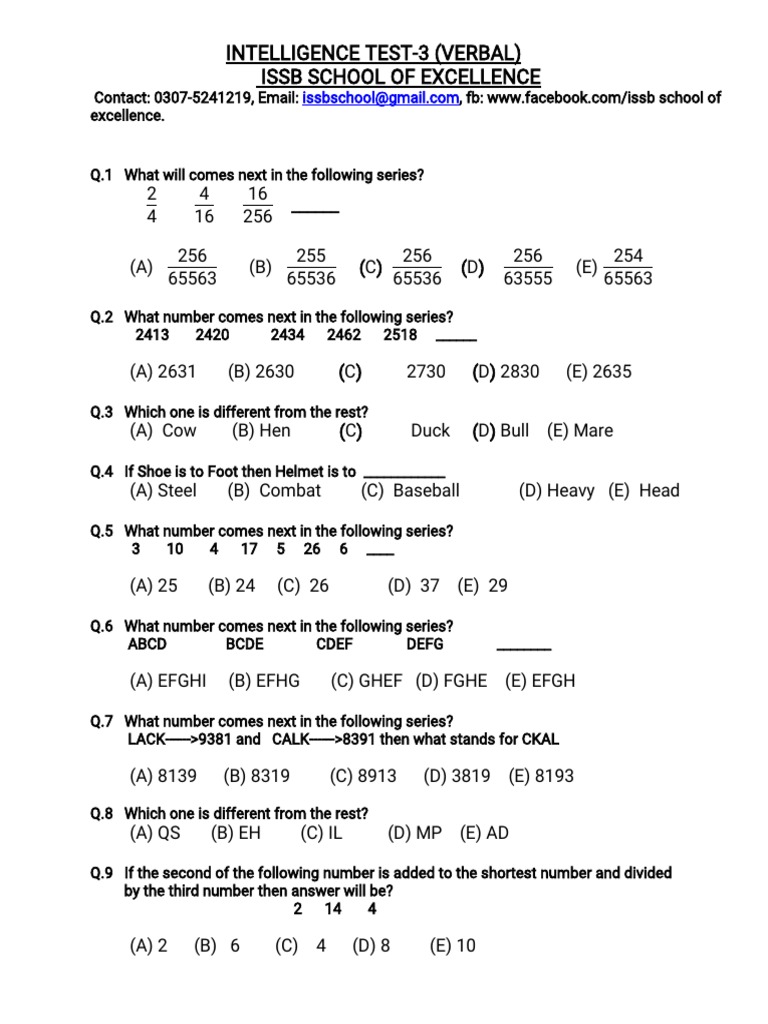 Verbal Intelligence Test Questions | PDF