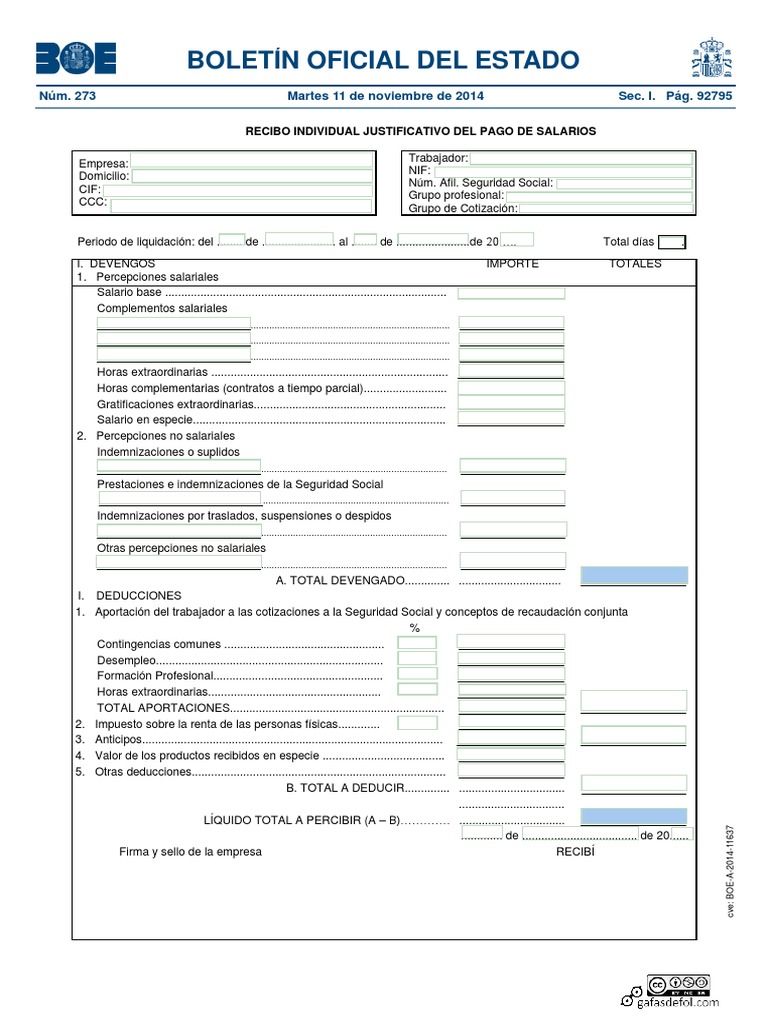 Nomina Para Rellenar Pdf Modelo Oficial de Nomina Boe Rellenable - RTF | PDF | Salario | Labor