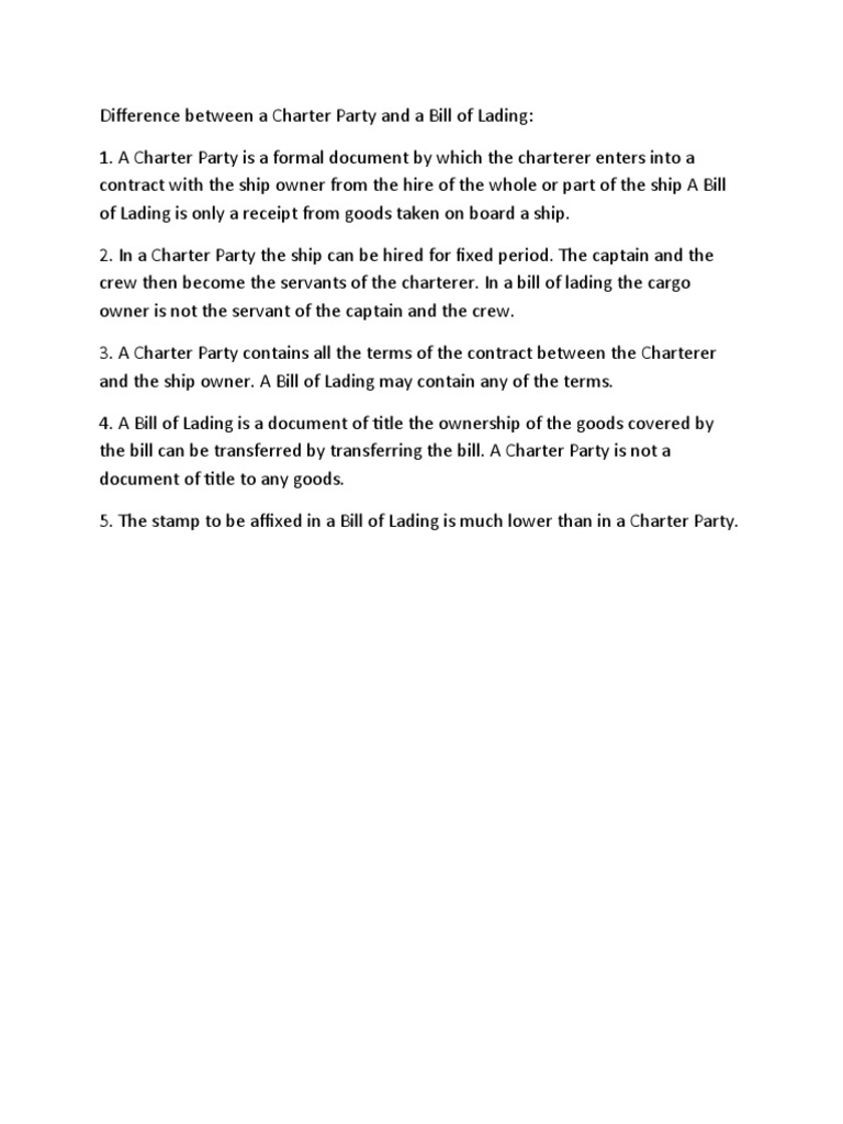 Charter Party vs Bill of Lading Explained | PDF | Law