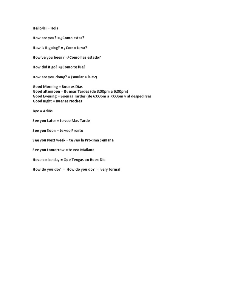 Greetings and Farewells English To Spanish PDF