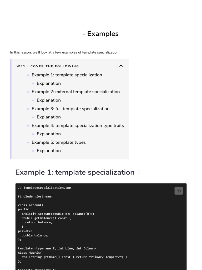 Examples Example 1 Template Specialization Download Free PDF C++ Programming Paradigms