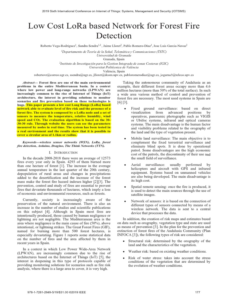 Low Cost Lora Based Network For Forest Fire Detection | PDF | Wireless ...