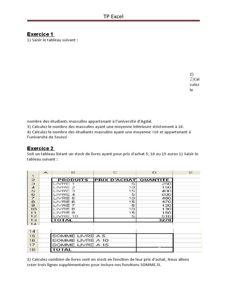 TP Excel | PDF | Méthodes et références pédagogiques