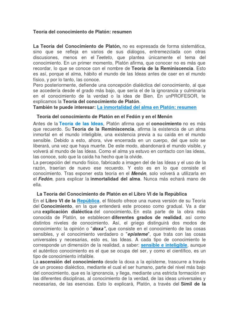 Teoría Del Conocimiento De Platón Descargar Gratis Pdf Platón