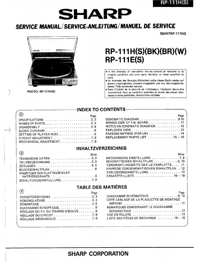 Sharp RP 111H Service Manual | PDF