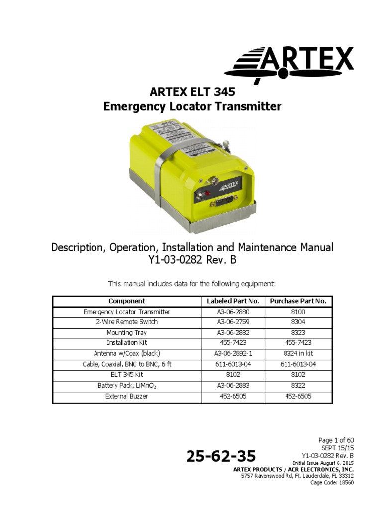 Artex Elt 345 Emergency Locator Transmitter PDF