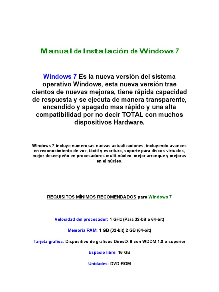 Guía de Instalación de Windows 7 | PDF | Computación de 64 bits ...