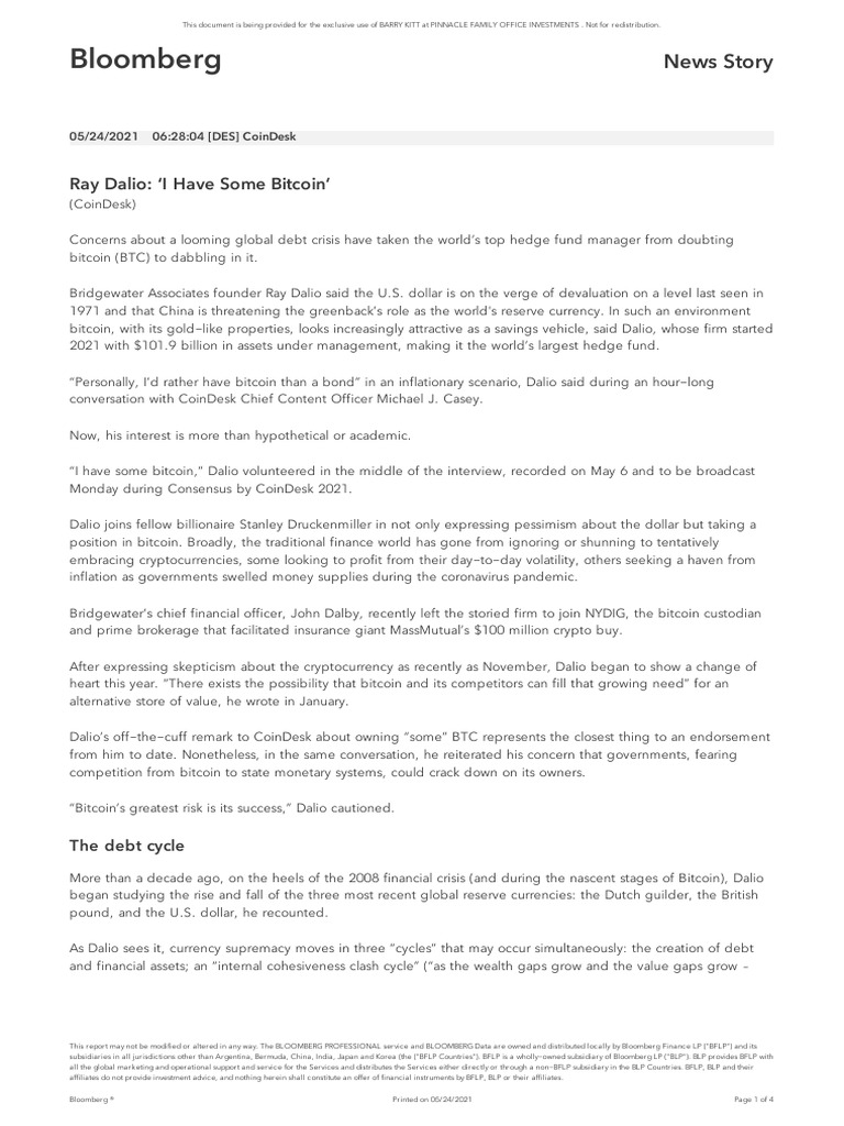 Ray Dalio I Have Some Bitcoin | PDF | Inflation | Money