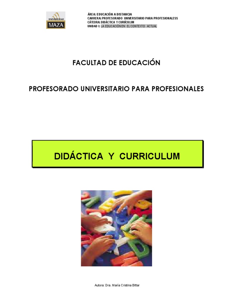 Unidad 1 Didactica y Curriculum | PDF | Plan de estudios | Educación de ...