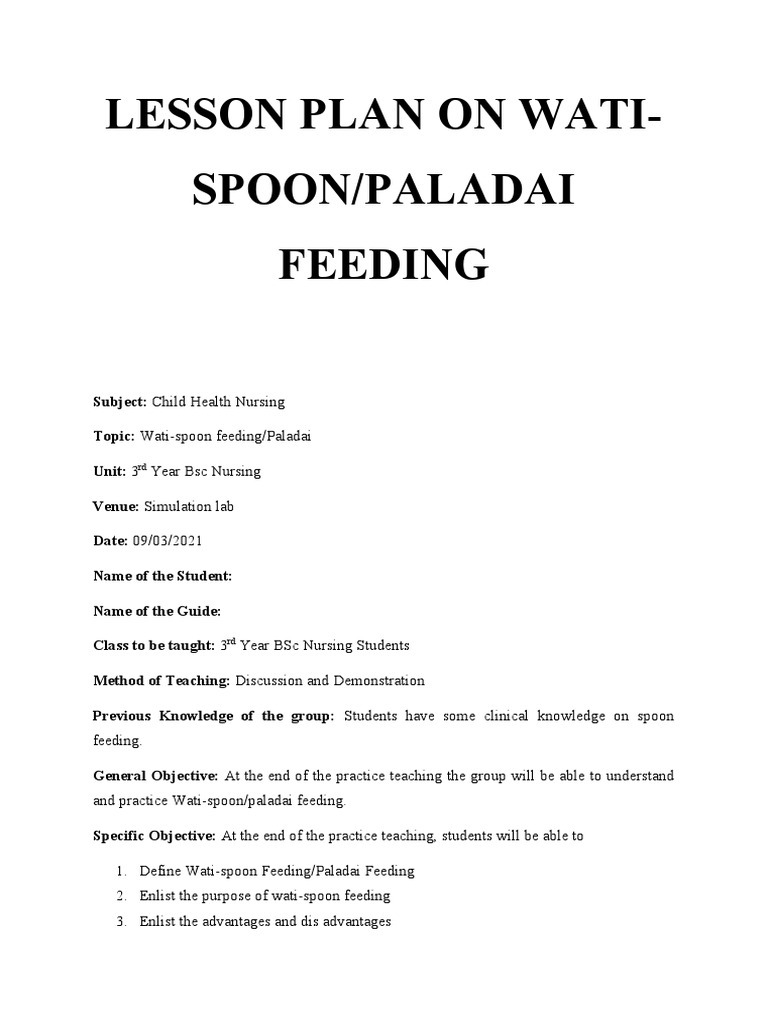 Lesson Plan On Katori PDF Breastfeeding Lesson Plan