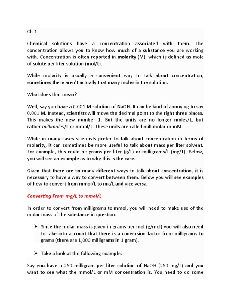 Converting From MG/L To Mmol/l | PDF | Mole (Unit) | Radioactive Decay