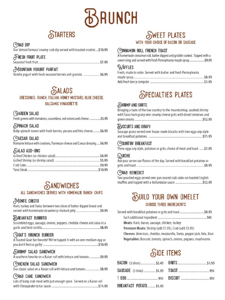 The Toasted Goat Brunch Menu PDF