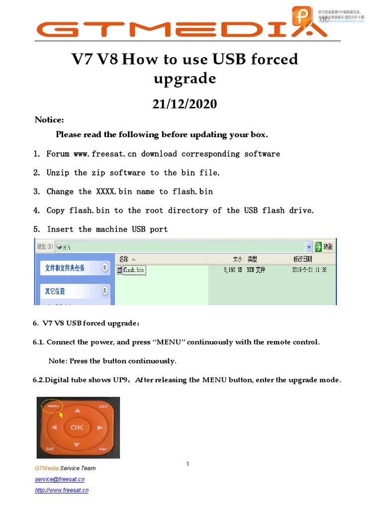 GTMedia V8 Finder USB Upgrade Guide | PDF | Usb Flash Drive | Zip (File ...