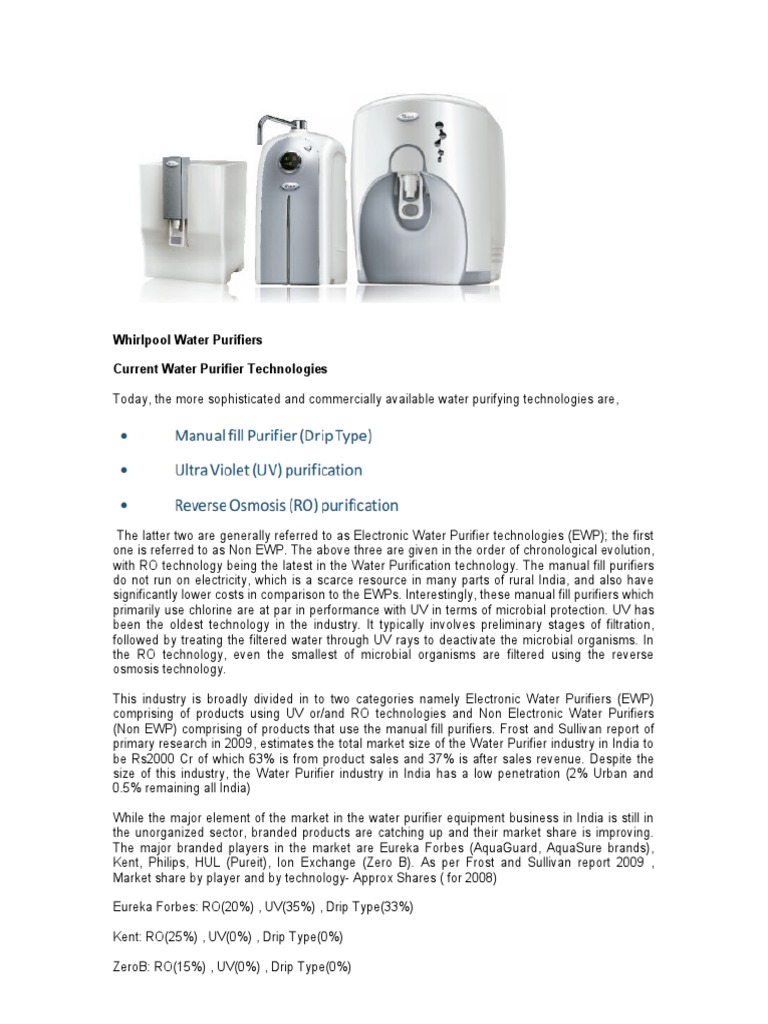 Whirlpool Water Purifiers Current Water Purifier Technologies PDF