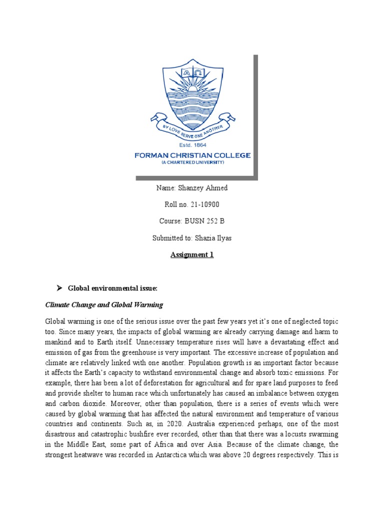 ENVR 252 Assignment 1 | PDF | Climate Change | Environmental Issues ...