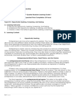 4 Quarter Modular Learning Guide 1 Expected Time Completion: 20 Hours Topic # 3: Opportunity Seeking, Screening, and Seizing A. Learning Outcome