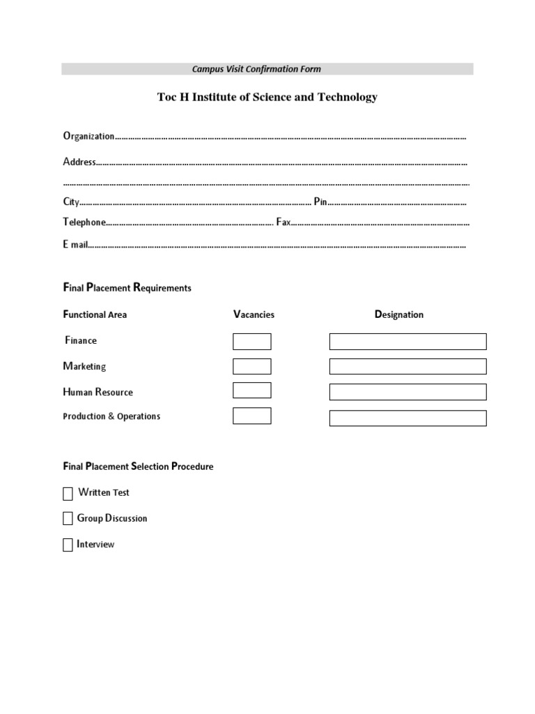 Campus Visit Confirmation Form 2025 | PDF