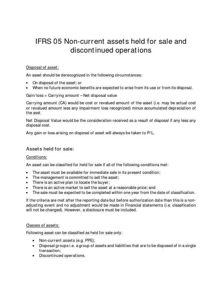 IFRS 05 Non-Current Assets Held For Sale and Discontinued Operations ...