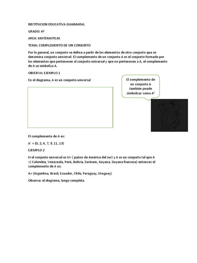 Complemento de Un Conjunto | PDF | Enseñanza de matemática