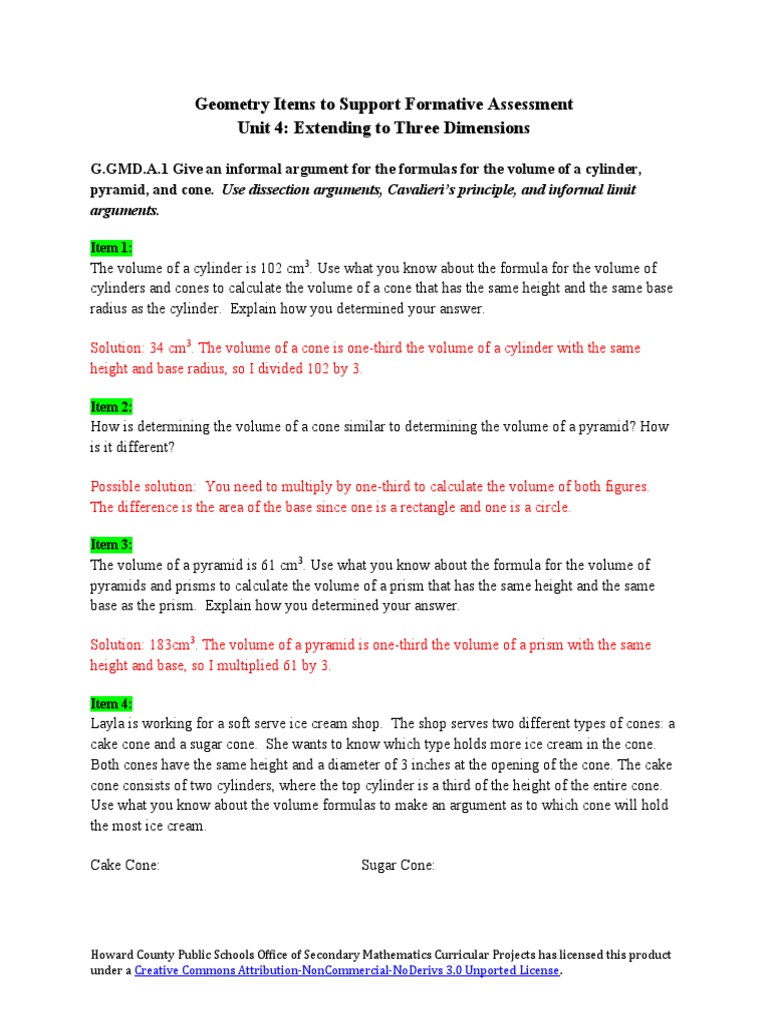 Geometry Formative Assessment Guide | PDF | Volume | Geometric Objects