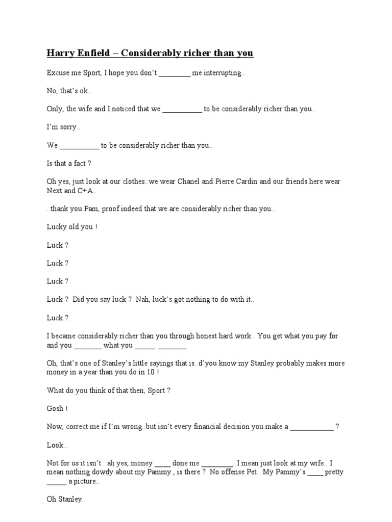 Harry Enfield Considerably Richer Than You - GAPS | PDF