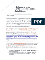 Suspenso de Las Empresas Españolas en La Gestión de Datos (Madurez Data Driven)