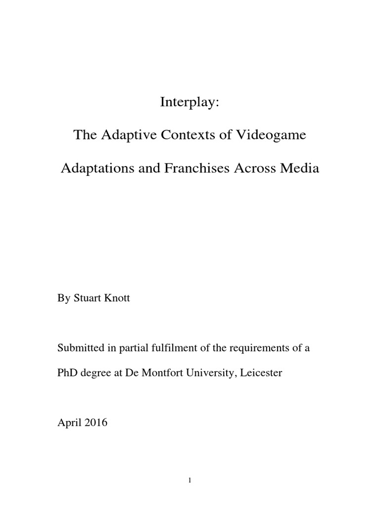 Videogame Adaptations and Franchises Across Media 2016 Thesis | PDF ...