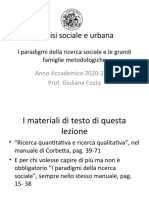 I Paradigmi Della Ricerca Sociale e Le Famiglie Metodologiche