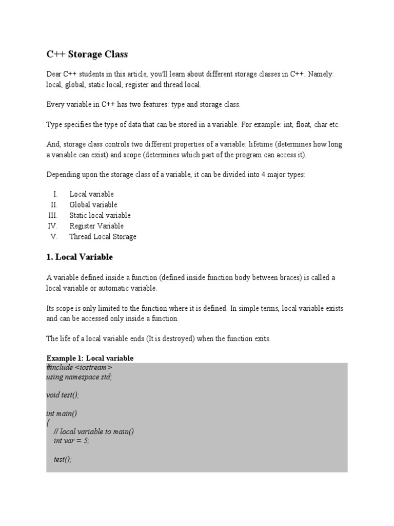 An InDepth Guide to C++ Storage Classes Local, Global, Static Local
