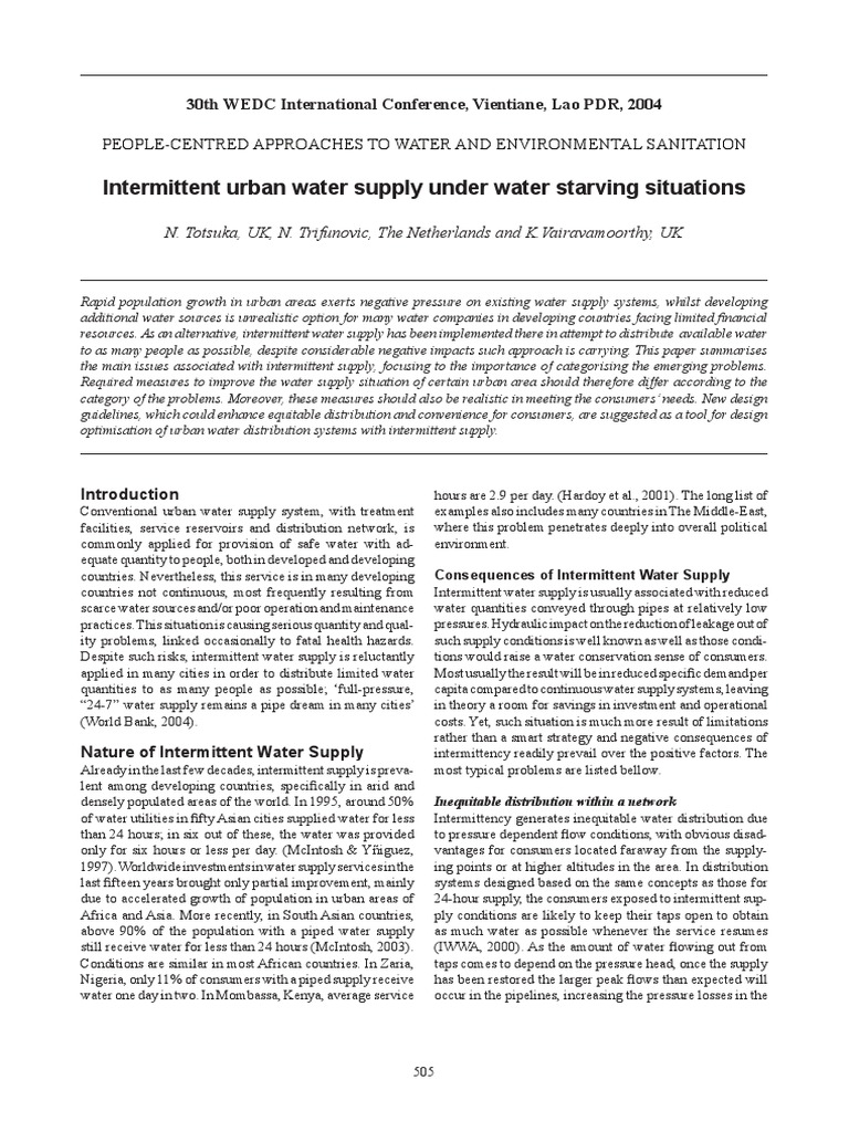 Intermittent Urban Water Supply Under Water Starving Situations | PDF ...