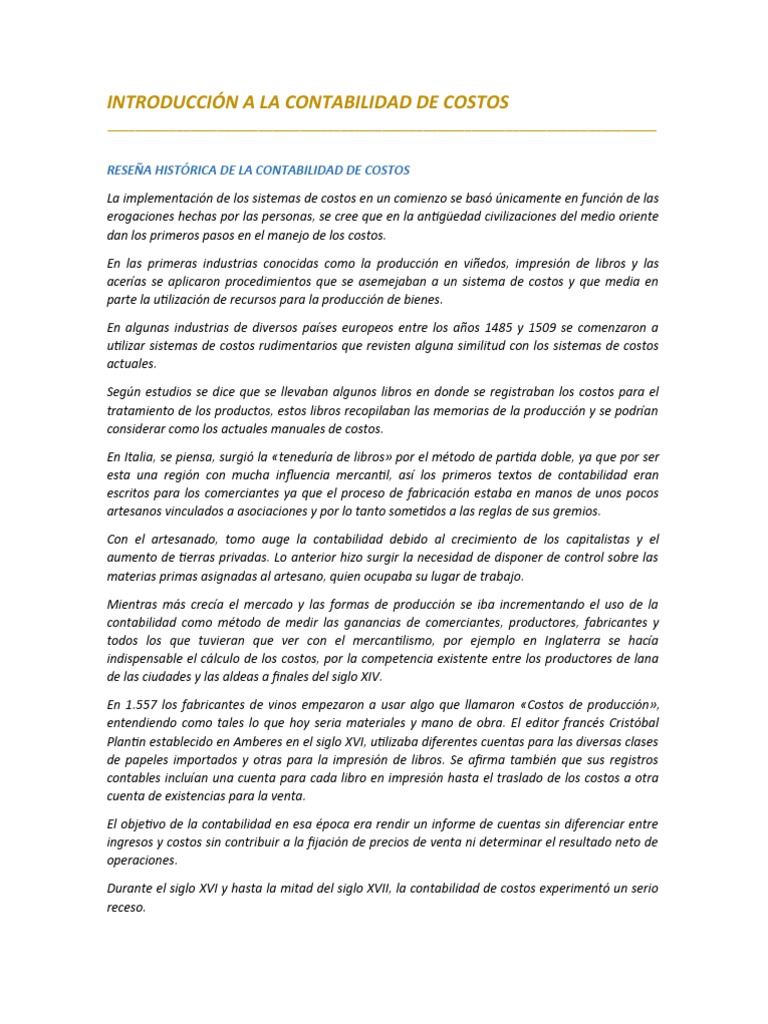 Introduccion A La Contabilidad de Costos | PDF | Costo | Contabilidad ...